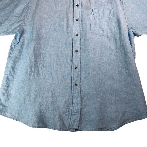Roundtree & Yorke Mens Linen Button Down Shirt Size 2XB Blue Short Sleeve NEW - Picture 2 of 12